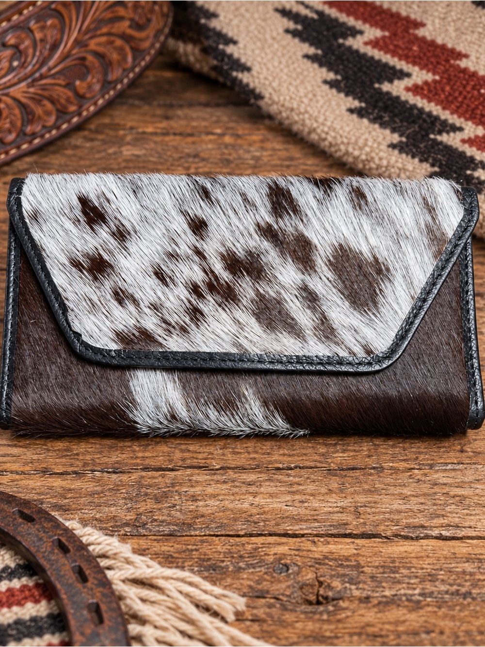 BAALAY Genuine Cowhide Wallet Clutch Western Southwestern 4” x 8” New